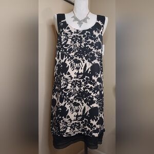 Diane Von Furstenberg Sleeveless Black and Cream Silk Dress Size 6 NWT